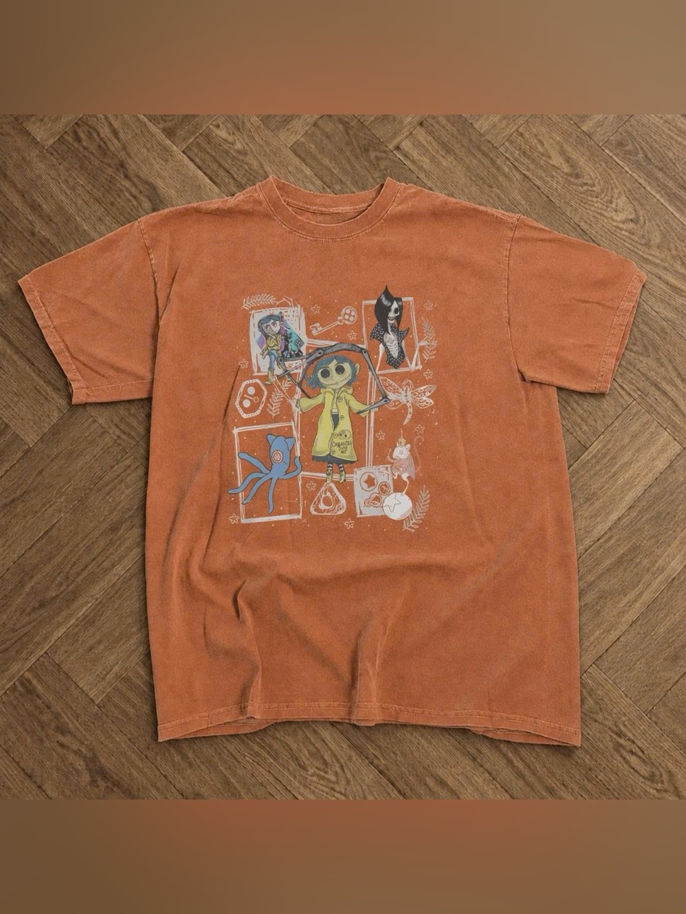 Orange Graphic Tee with Cartoon Print